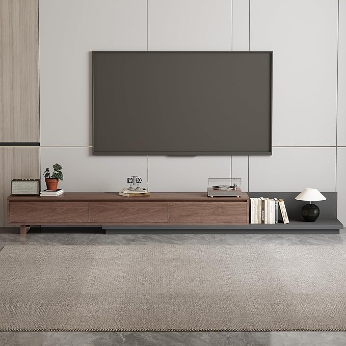 78.7–130" Extendable TV Stand with 3 Drawers - Mid-Century Modern Adjustable Entertainment Center, Perfect for Living Room, Walnut