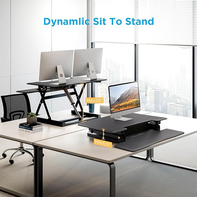 36" Electric Standing Desk Converter, Dyropcurv Series Height Adjustable Computer Desk Ergonomic Home Office Desk for Adults, Sit to Stand Desk with Quiet Motor, Dark Gray