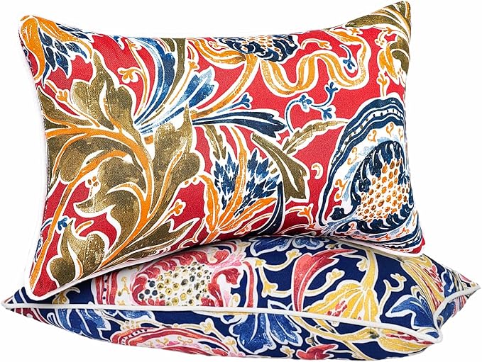 JMGBird 12×20 Inch Outdoor Lumbar Pillows Pack of 2 Colors Waterproof Throw Pillows with Insert Rectangular Decorative Garden Cushion for Home Furniture Patio Coach Sofa