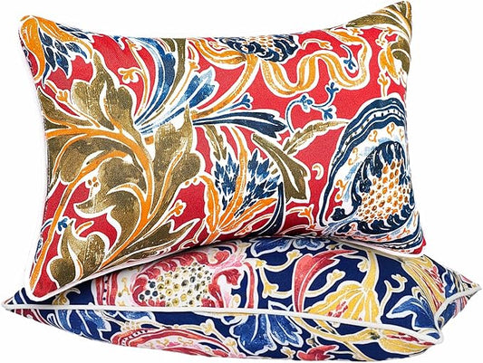 JMGBird 12×20 Inch Outdoor Lumbar Pillows Pack of 2 Colors Waterproof Throw Pillows with Insert Rectangular Decorative Garden Cushion for Home Furniture Patio Coach Sofa