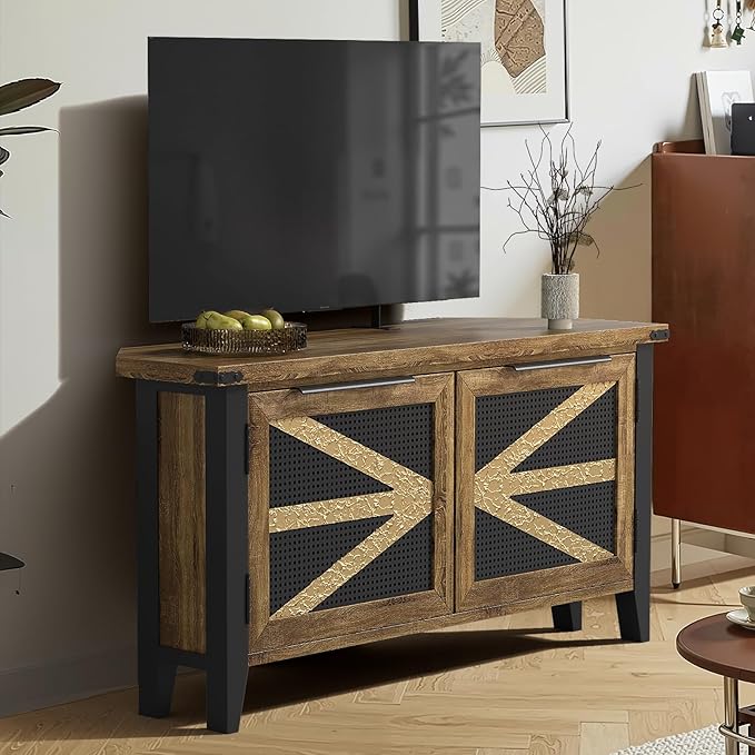 VFK Farmhouse Corner TV Stand for 50 Inch TV, Rustic Entertainment Center with Storage, Space-Saving Media Console Table for Living Room & Bedroom