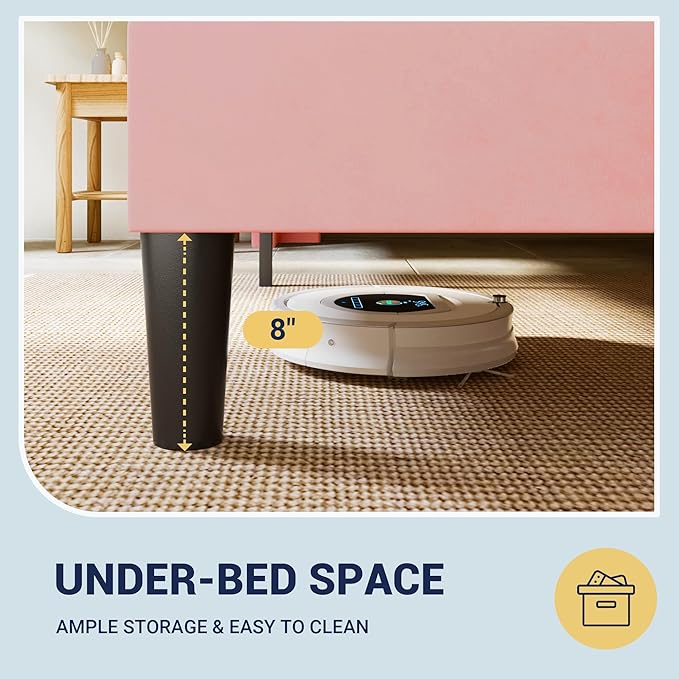 Allewie Queen Size Velvet Platform Bed Frame with Vertical Tufted Wingback Headboard, Easy Assembly, Under Bed Storage, No Box Spring Required, Modern Style, Pink