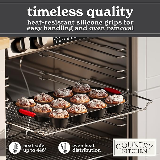 Country Kitchen Nonstick Stackable Bakeware Set - Heavy Duty, Durable, Easy Release Baking Set, Red, 10 Pcs