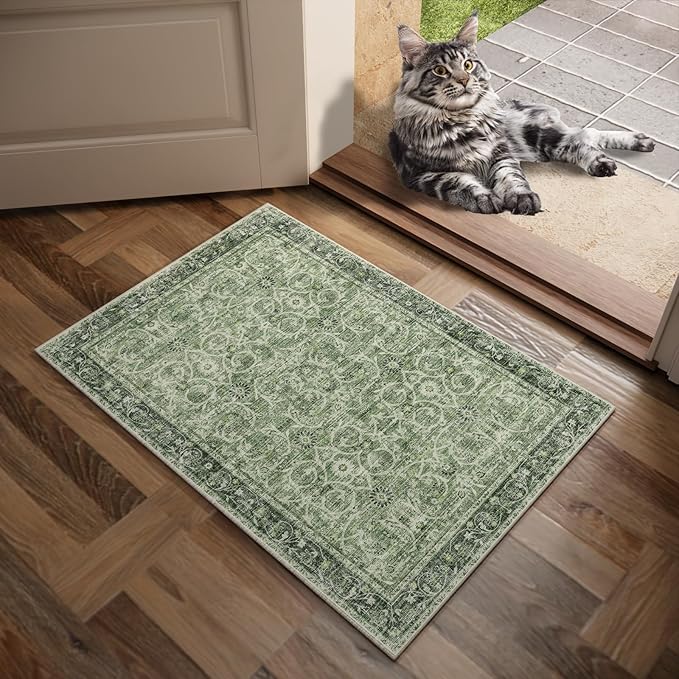 Washable 2'x3' Non Slip Rug Vintage Soft Low Pile Lightweight Boho Area Rugs for High-Traffic Areas (Entryway, Kitchen, Hallway), Farmhouse Decor