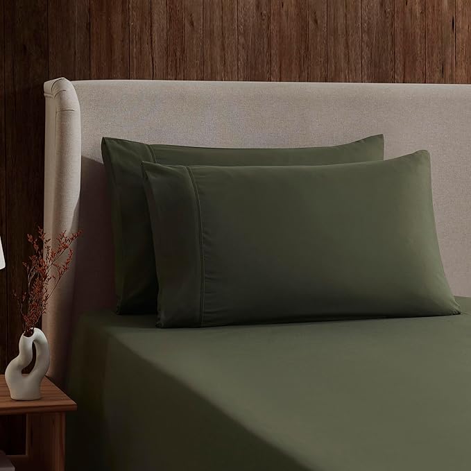 Nestl Twin XL Sheet Set - College Dorm Size - Luxury 1800 Ultra-Soft Microfiber Twin Extra Long Bed Sheets - Deep Pockets - Easy Fit - Extra Soft - 3 Piece Set (Twin XL, Olive Green)