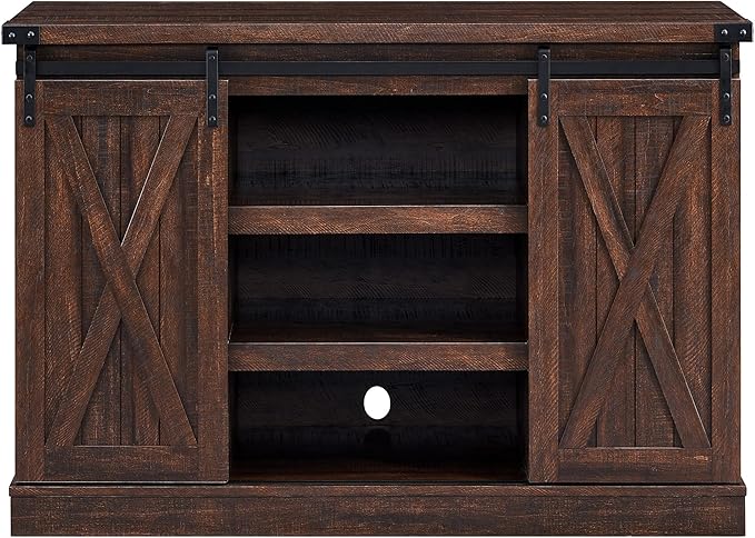 Farmhouse Sliding Barn Door TV Stand for TV up to 65 Inch Media Console Table Storage Cabinet Wood Entertainment Center Ranch Rustic Style Espresso