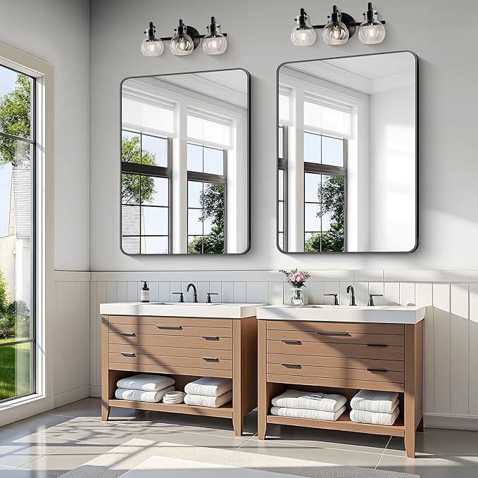 KOCUUY 36"x48" Large Rectangle Vanity Mirror, Black Metal Frame Mirror with Rounded Corner, Modern Design of Upgraded Shatterproof Glass for Bathroom, Bedroom, Living Room, Entryway