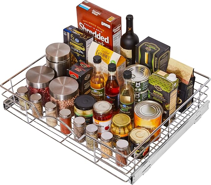 HOLDN’ STORAGE Pull Out Cabinet Organizer, Individual Sliding Drawers - Heavy Duty Metal with Lifetime Limited Warranty - Anti Rust Chrome Finish (Single Tier, 24" W)