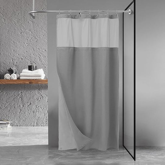 N&Y HOME Stall Waffle Shower Curtain with Snap-in Fabric Liner & Hooks Set - 36" x 72" Small Shower Stall Size, Hotel Style & Mesh Top Window, Machine Washable - 36x72, Gray