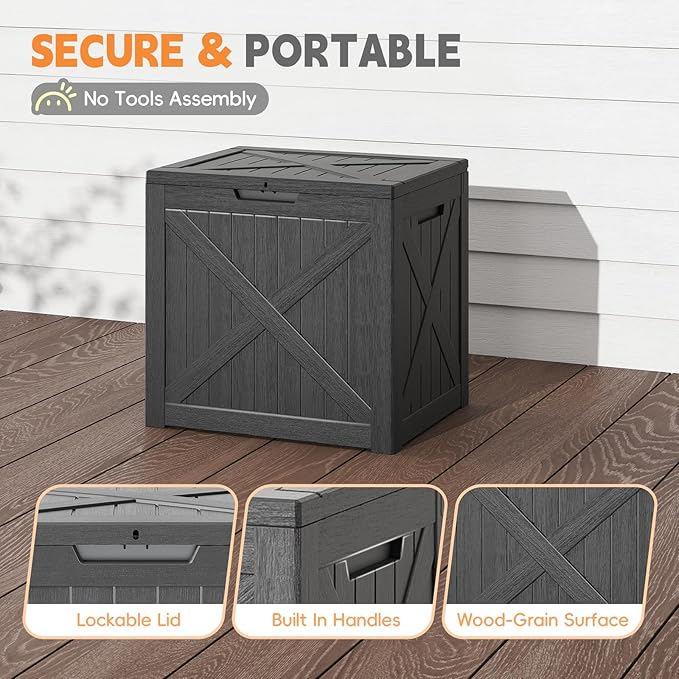 Outdoor Storage Box, 35 Gallon Waterproof Resin Deck Box, Storage Bin for Package Delivery, Patio Furniture Cushion, Garden Tools, Pool Accessories, Weatherproof and UV Resistant, Black
