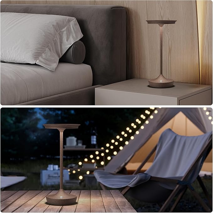 YHT Cordless Rechargeable Table Lamps, Portable 6000mAh Battery Desk Lamp Waterproof 3 Color Stepless Dimming LED Table Light with Memory Function for Outdoor/Dinning/Patio/Restaurant (Rust 1Pack)