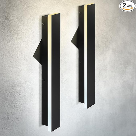 ASD LED 24" Long Wall Mount Light Fixture, Outdoor & Indoor Linear Sconce | 3CCT, Dimmable, Waterproof, Anti-Rust, ETL Listed | 24W 1500LM 3000-5000K 100-277V | Exterior Porch Lighting | Black, 2 Pack