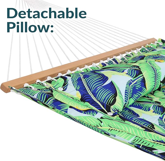 Sunnydaze Quilted Outdoor Hammock with Spreader Bars - Heavy-Duty 450-Pound Capacity Double Hammock for Outside - Exotic Foliage