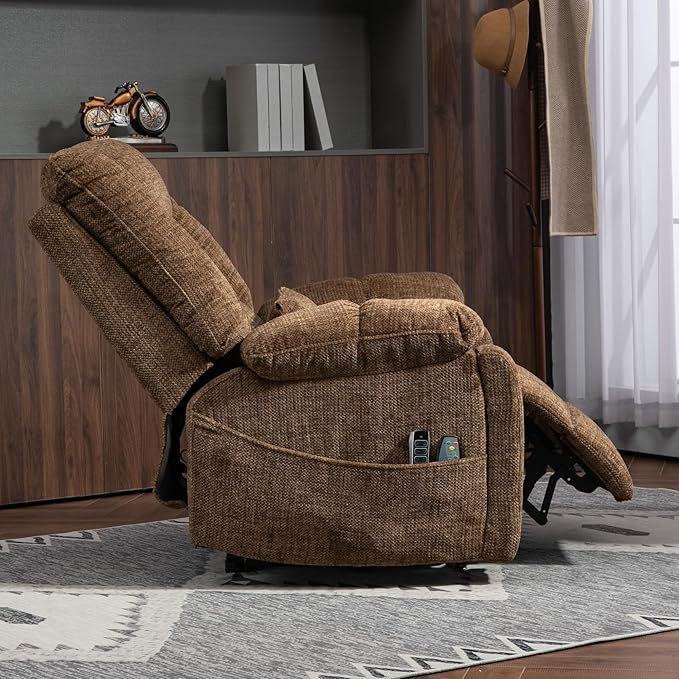 4-Motor Power Lift Chair with Heat & Massage - Power Adjustable Headrest, Backrest, Lumbar & Footrest - 27-inch Wide Seat Lay Flat Recliner, 8-Point Massage (Lumbar Heating)