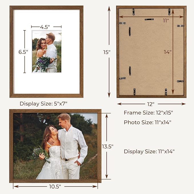 Axeman 11x14 Signature Picture Frame - Solid Oak Wood 11x14 Picture Frame With Mat to 5x7, Graduation Wedding Birthday Guest Book Party Signing, Hanging Hardware Included, Walnut