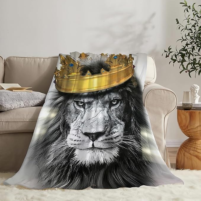 Lion Crown Throw Blanket - Soft, Warm & Cozy Fleece for Men, Women, Girls & Boys - 60"x50"