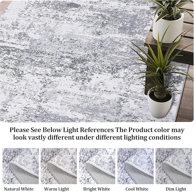 Modern Abstract Runner Rug 2x10 Washable Non Slip Stain Resistant Rug for Bedroom Living Room Non Shedding Low Pile Indoor Floor Cover,Light Grey