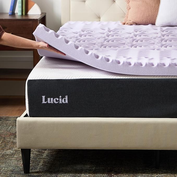 Lucid Lavender Infused 3 Inch Memory Foam Mattress Topper - Twin Size - Plush Feel - 5 Convoluted Zones - CertiPUR Certified - New Home Owner & Dorm Room Essentials