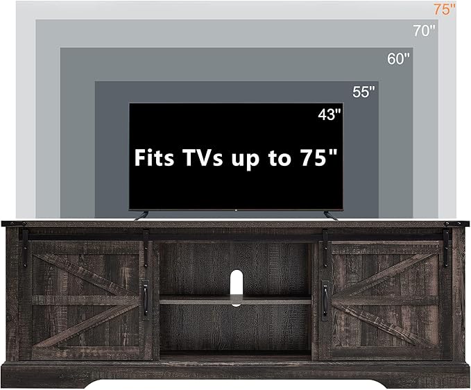 T4TREAM Farmhouse TV Stand for 75 Inch TV, Rustic Entertainment Center w/Sliding Barn Door, Large Media Console Cabinet w/Storage Shelves, Wood Television Stand for Living Room, Dark Rustic Oak