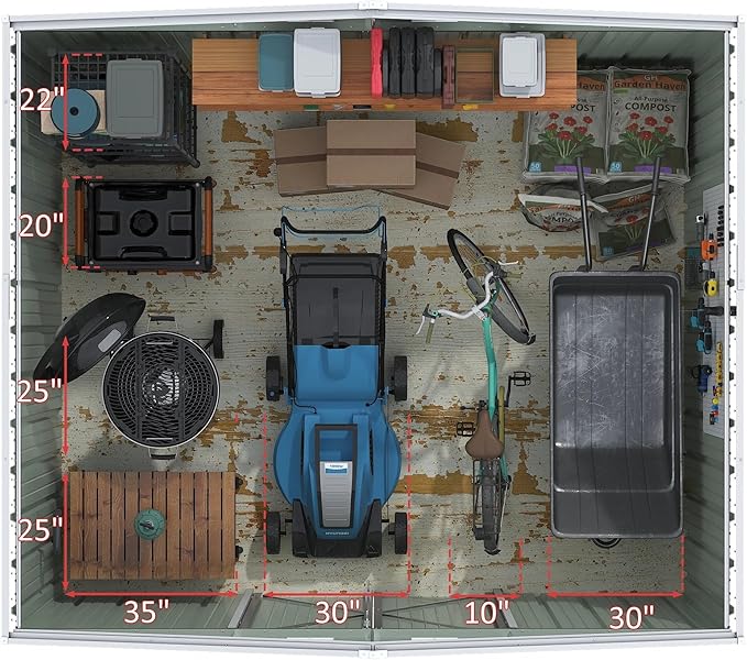 Greesum 10×8 FT Outdoor Storage Shed, Metal Storaged Sheds Without Floor, Tool Sheds with Lockable Doors and Slooping Roof for Garden, Patio, Backyard, Brown