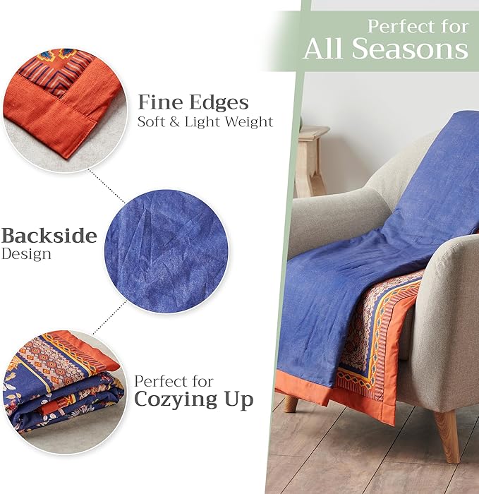 Maison d' Hermine Throw Blanket for Couch Lightweight Soft Warm Breathable Cotton Throw Blankets for Bed Girls Boys Women Men Gifts Sofa Travel Living Room Chair Bedding (60"x80", Kelim)