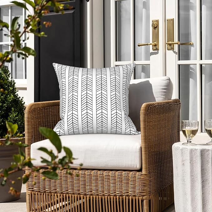 LVTXIII Outdoor Throw Pillow Covers 16 x 16 Inch, Covers ONLY Modern Cute Pattern Decorative Square Toss Pillow Case Pack of 2 for Home Patio Garden Sofa Bed Furniture, Herringbone White