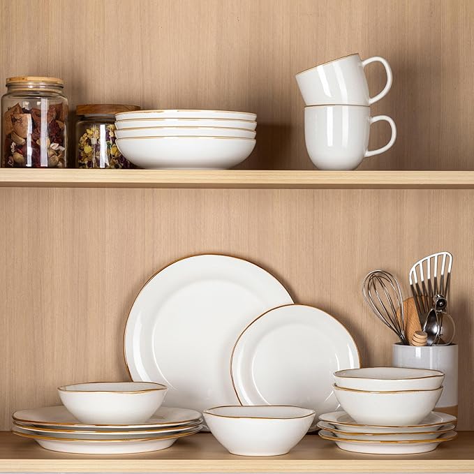 AmorArc Ceramic Dinnerware Sets, Handmade Stoneware Reactive Glaze Plates and Bowls Set, Scratch Resistant | Dishwasher & Microwave Safe Dishes Set, Service for 4 (12pc)