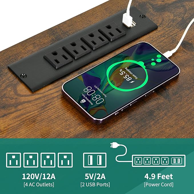 YITAHOME TV Stand for 65/70 Inch TV, LED TV Stands for Living Room w/Power Outlets, Entertainment Center with Storage, Wood Television Stand, TV Console Table, Rustic Brown