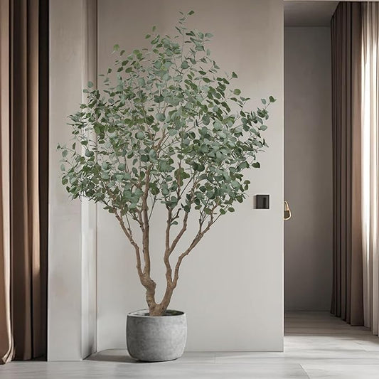 Artificial Eucalyptus Tree 7.5ft Tall Faux Plant with Large Trunks and Realistic Leaves,Fake Floor Potted Artificial Plants for Home Living Room Office Decor Indoor (7.5Feet,1Pack)