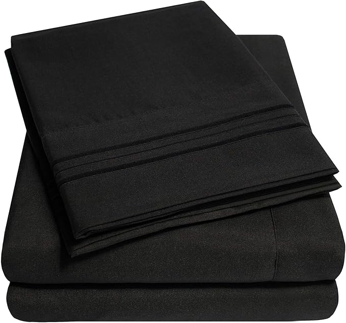 1500 Supreme Collection Queen Sheet Sets Black - Luxury Hotel Bed Sheets and Pillowcase Set for Queen Mattress - Extra Soft, Elastic Corner Straps, Deep Pocket Sheets, Queen Black