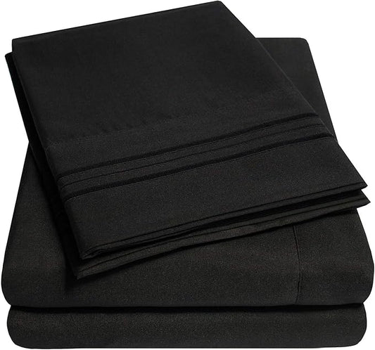 1500 Supreme Collection Full Sheet Sets Black - Luxury Hotel Bed Sheets and Pillowcase Set for Full Mattress - Extra Soft, Elastic Corner Straps, Deep Pocket Sheets, Full Black