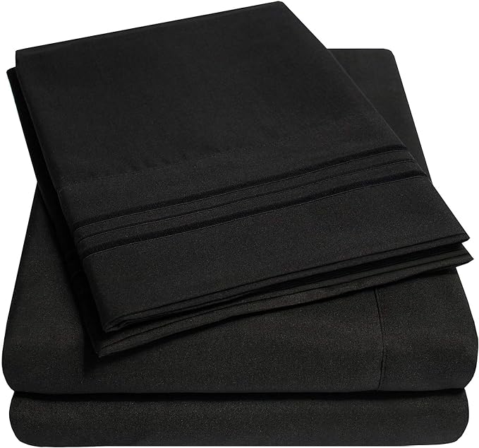 1500 Supreme Collection Extra Deep Pocket Sheets Set - Luxury Soft Bed Sheets, Wrinkle Free, Bedding, Over 40 Colors, 21 inch Extra Deep Pocket, Queen, Black