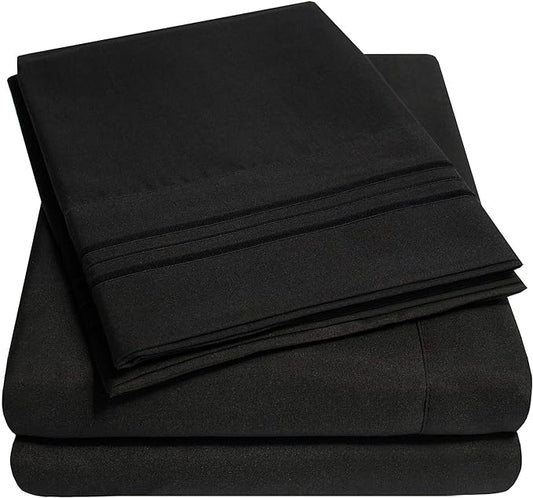 1500 Supreme Collection Extra Deep Pocket Sheets Set - Luxury Soft Bed Sheets, Wrinkle Free, Bedding, Over 40 Colors, 21 inch Extra Deep Pocket, Queen, Black