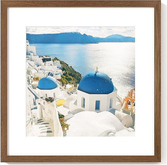 Axeman 16x16 Picture Frame with Mat for 12x12, Solid Oak Wood Square Picture Frame with Tempered Glass, Wooden Square Photo Frame 16''x16'' for Art Photo and Prints, Wall Hook Included, Walnut