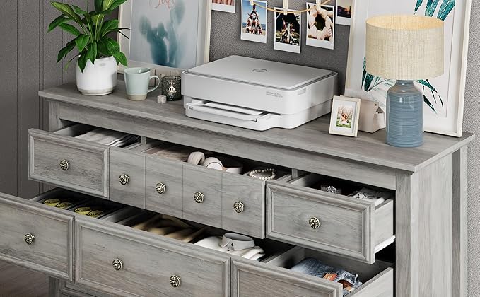 LGHM Long Dressers for Bedroom, Large 9 Drawers Dresser, Chests of Drawers TV Stands, Sturdy and Stable Storage Organizer - Thick Support Legs Design, 6" Deep Drawer for Bedroom,Living Room, Gray