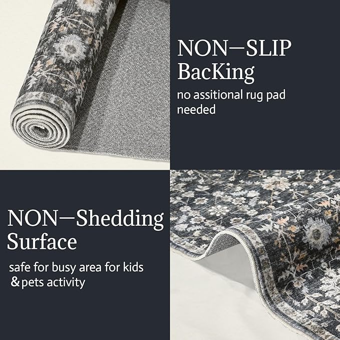 8x10 Washable Area Rugs Ultral Soft Non-Slip Stain Resistant Vintage Boho Large Carpet for High-Traffic Living Room & Dining Room