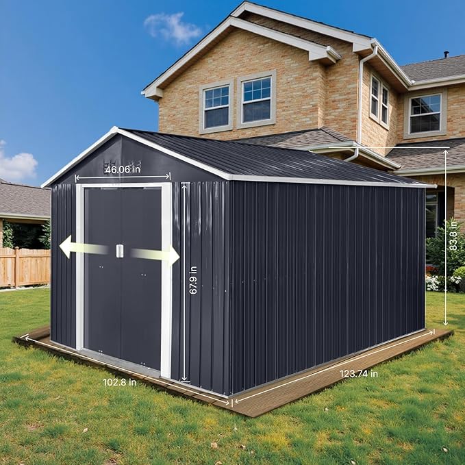 9 x 10.6 Ft Outdoor Storage Shed, Heavy-Duty Metal Shed with Windows & Secure Lockable Doors, Ideal Storage Shed for Outdoor, Patio, Garden, and Backyard, Black