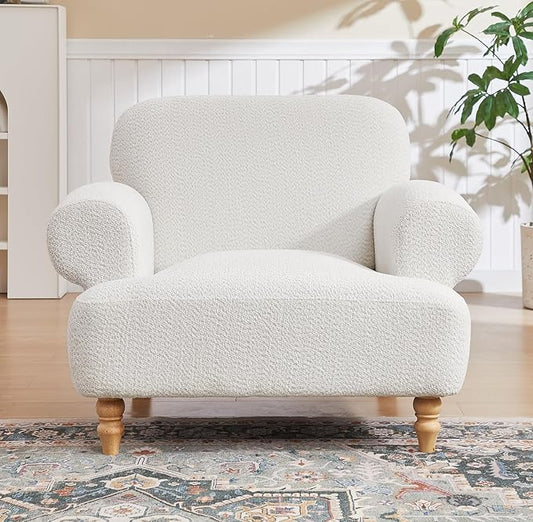 41.75" Oversized Modern Accent Chair w/Chenille Fabric,Wide& Round Arm, Single Sofa Chair for Bedroom,Living Room,Apartment,Study Room (1, Cream)