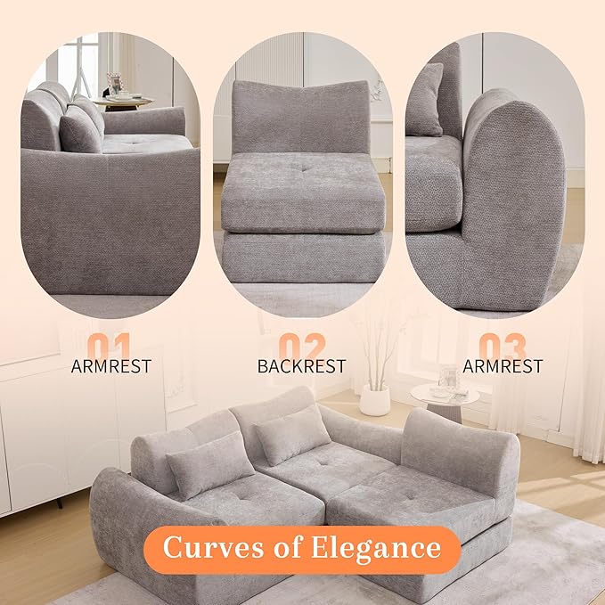 MAXMAXX 102" Modular Sectional Cloud Sofa,4-in-1 Folding Convertible Sofa Bed, Floor Boneless Couch, Modular Cushion Couch,Suitable for Living Room,Bedroom and Recreation Room (Gray)