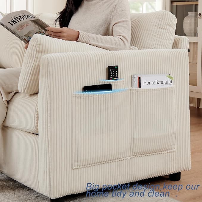 Sofa Set for Living Room Corduroy Couch Sets 3 Seater and Single Chair, Sofas for Apartment and Small Spaces (Beige, Sofa Set)