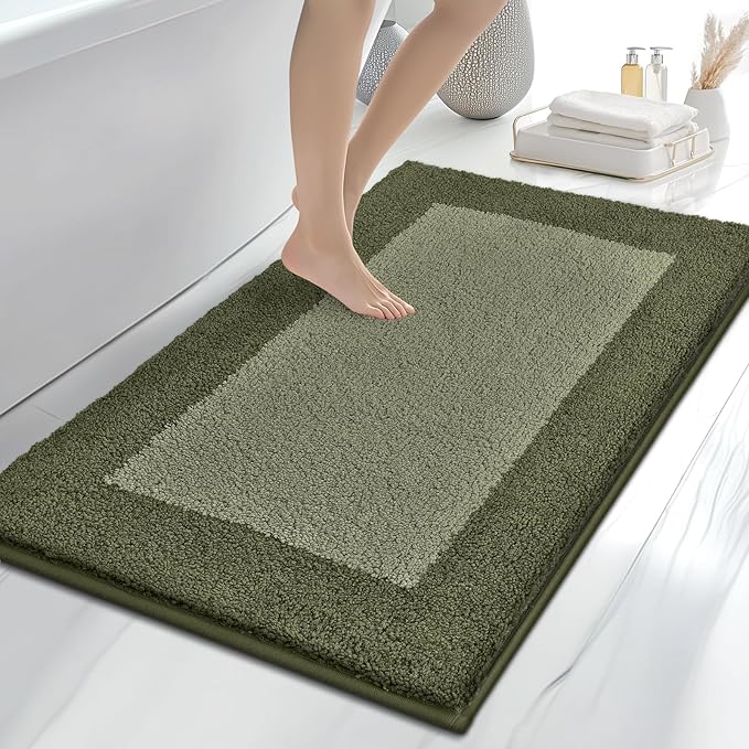 Bathroom Rugs 30" x 46", Non-Slip Extra Soft Absorbent Bath Rugs, Machine Washable Quick Dry Bath Mats for Bathroom Floor, Shower, Bathtub and Sink, Budding Green & Sage Green