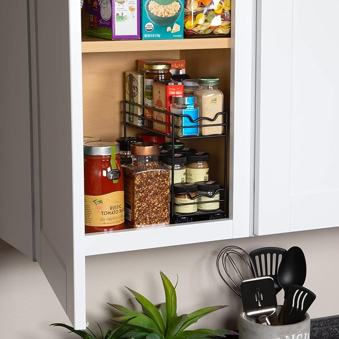Pull Out Cabinet Organizer for Spices, Cans - Heavy Duty with Lifetime Limited Warranty- Pull Out Spice Rack- Cabinet Pull Out Shelf for Cans,Dishes, Etc, 4-1/2"Wx10-3/8"Dx8-7/8"H, Black