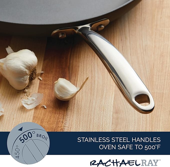 Rachael Ray 80089 Professional Hard Anodized Nonstick Frying/Fry Pan/Skillet with Helper Handle, 14 Inch - Gray