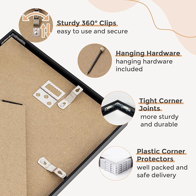 8x10 Picture Frame - 8 by 10 Metal Picture Frame With Mat | 8 x 10 Aluminum Photo Frame | Plexiglass And Hanging Hardware Included | 8x10 Gold Frame, Set of 3, Black