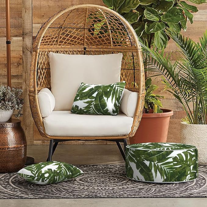 LVTXIII Set of 2 Patio Lumbar Pillows, 12”x20” Fade Resistant Outdoor Lumbar Pillow with Inners, Fluffy Decorative Garden Lumbar Cushions for Home Patio Coach Sofa Use, Palm Green