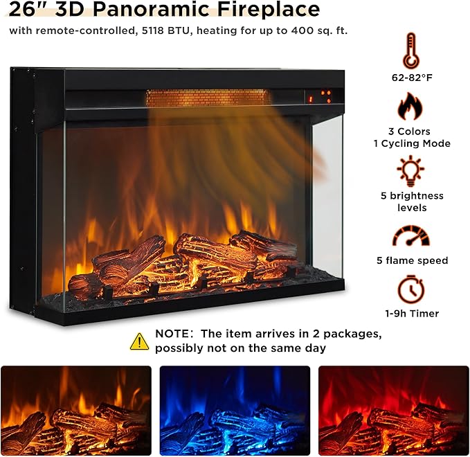 JXQTLINGMU Fireplace TV Stand for 75" TV, 32" Tall Farmhouse Entertainment Center with 26'' Electric Fireplace & LED Light, Rustic Media Console with 2 Large Storage Cabinets for Living Room, White