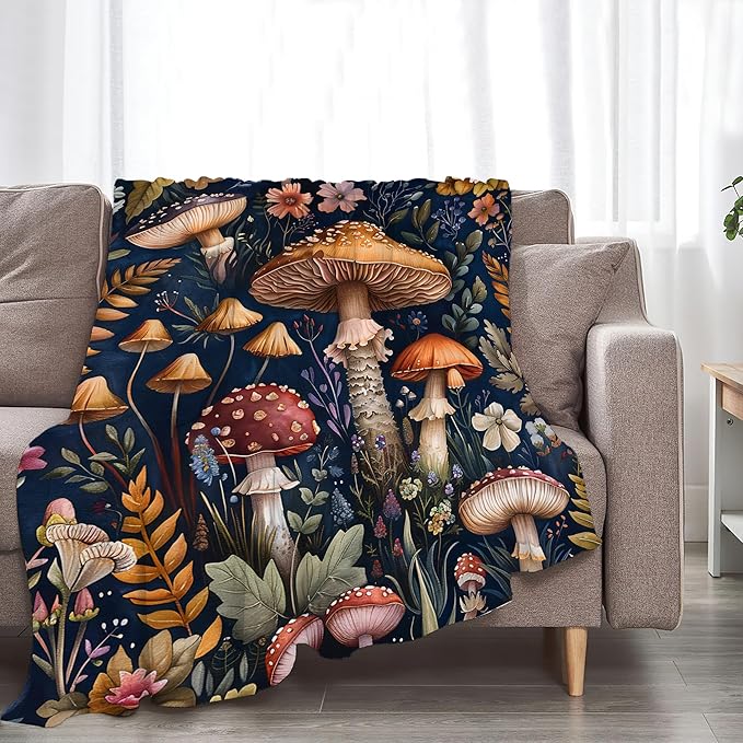 Mushroom Throw Blanket - Soft, Warm & Cozy Fleece for Couch, Sofa, Bed - 50"x40"