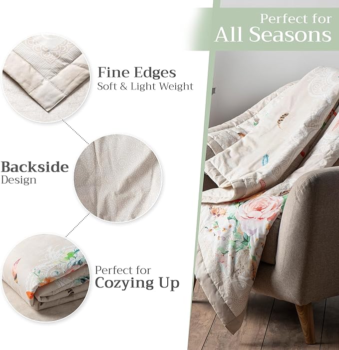 Maison d' Hermine Throw Blanket for Couch Lightweight Soft Warm Breathable Cotton Throw Blankets for Bed Girls Boys Women Men Gifts Sofa Travel Living Room Chair Bedding (50"x60", Ibiza)