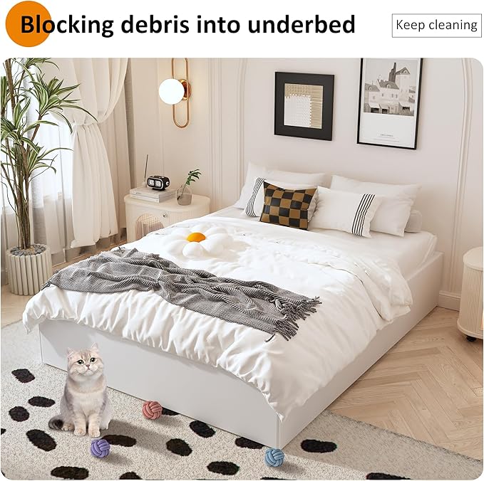 14 Inch Full Bed Frame with White Fabric Cover, Heavy Duty Metal Bed Frame Full, No Box Spring Needed, Support Up to 3000 lbs, Easy Assembly, Noise Free, Black