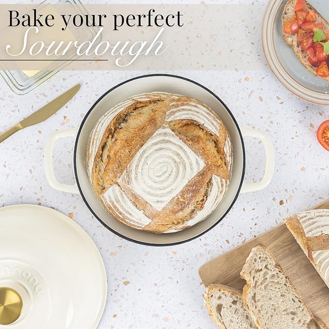 Enamelled Cast Iron Dutch Oven For Bread Baking – Dutch Oven Pot For Sourdough Bread Baking – Cast Iron Bread Pot – Dark Blue, 6 Quarts, 22cm – by Nuovva